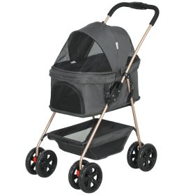 3 in 1 Pet Stroller with Detachable Carrier, Foldable Dog Stroller with Storage Basket, Cupholder, for Mini Dogs, Gray