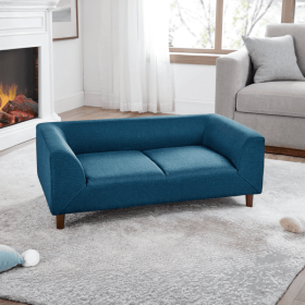 Pet sofa with backrest and armrests, modern rectangular pet sofa suitable for small and medium dogs, soft cushion comfortable dog sofa,-BLUE