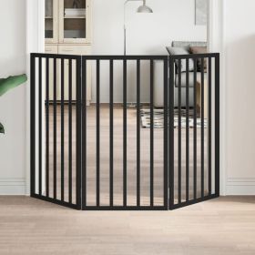 Dog Gate Foldable 3 Panels Black 59.1 " Poplar Wood