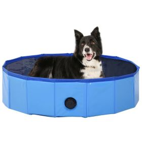 Dog Swimming Pool Blue PVC 31.5 x 7.9 in Foldable