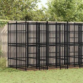 Dog Kennel Black Powder-Coated Steel 99.1 sq ft Sturdy