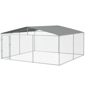 15x15 Dog Kennel with Cover, Secure Outdoor Dog Fence, Galvanized Steel Frame for Backyard, Green (Option: Silver-1790x420x150 mm)