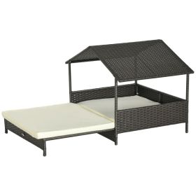 Outdoor Dog Bed Extendable Wicker Dog Bed w/ Waterproof Roof, Soft Cushion, for Small and Medium Dogs, Cream White (Option: Cream White-840x205x690 mm)