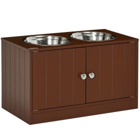 Elevated Dog Bowls with Storage Cabinet, Raised Dog Bowl Stand Pet Food Bowl Dog Feeding Station, Brown (Option: Brown-705x380x155 mm)