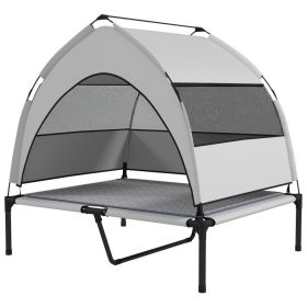 Elevated Dog Bed with Removable Canopy, Portable Outside Raised Pet Cot with Cooling Pad, Storage Bag, 36" x 29.5" x 35" (Option: Light Gray-780x160x110 mm)